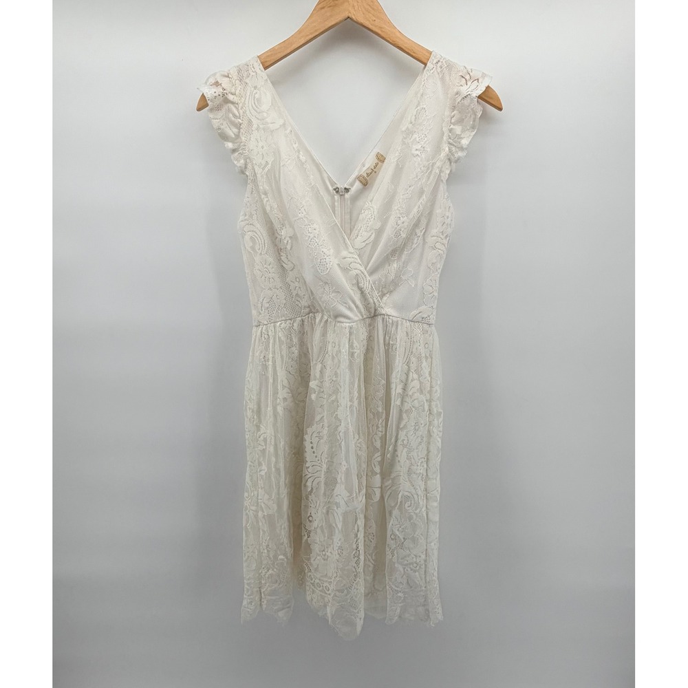 Altar'd State Lace Mini Dress Size S Boho Bridal Flutter Sleeve White